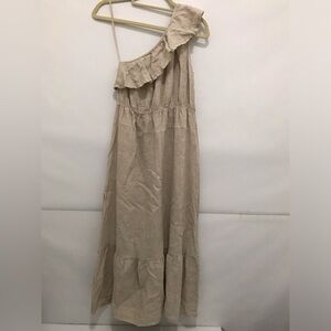 Valentina Naldi One-Shoulder Ruffle Maxi Linen  Dress in Beige Size S
